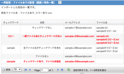 ファイルあり配信の宛先一覧